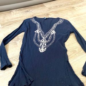 Navy blue beaded tunic slits in each side of hip use as cover up or shirt